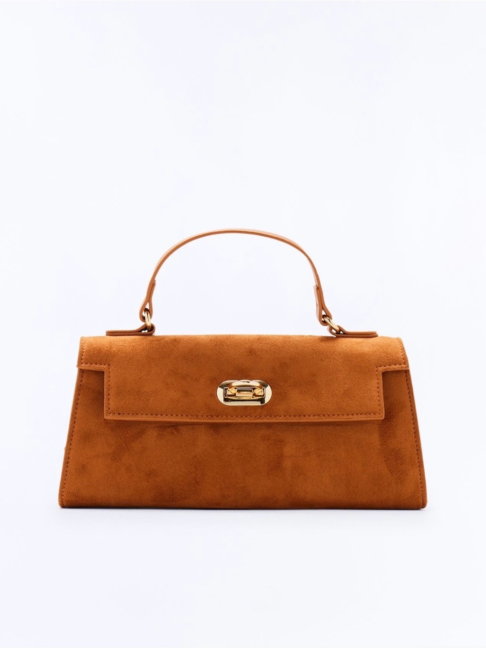 Fashion Nova Suede Top-Handle Satchel in Cognac - Picture 1 of 8